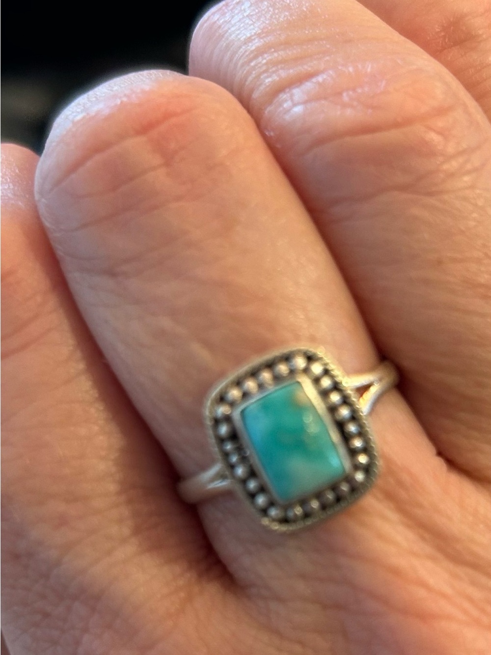 Sterling Silver and genuine Turquoise-Rectangular Stone Ring